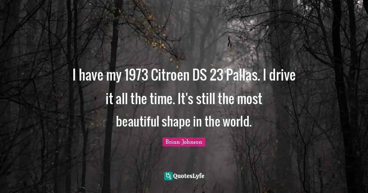 Brian Johnson Quotes: "I have my 1973 Citroen DS 23 Pallas. I drive it all the time. It's still the most beautiful shape in the world."