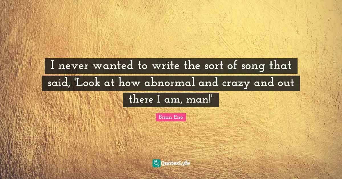 I never wanted to write the sort of song that said, 'Look at how abnormal and crazy and out there I am, man!'