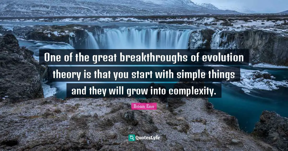 One of the great breakthroughs of evolution theory is that you start with simple things and they will grow into complexity.