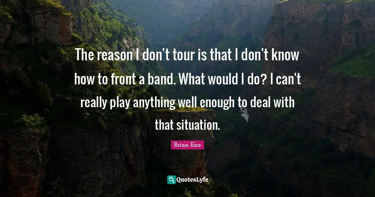 The reason I don't tour is that I don't know how to front a band. What would I do? I can't really play anything well enough to deal with that situation.