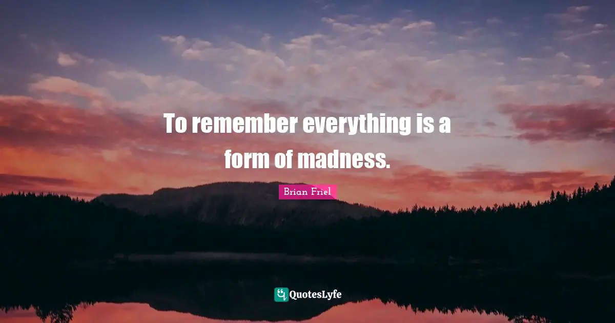 To remember everything is a form of madness.