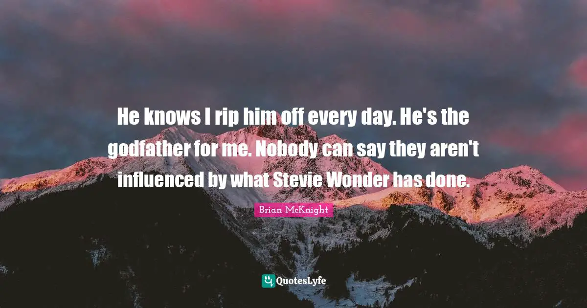 Brian McKnight Quotes: "He knows I rip him off every day. He's the godfather for me. Nobody can say they aren't influenced by what Stevie Wonder has done."