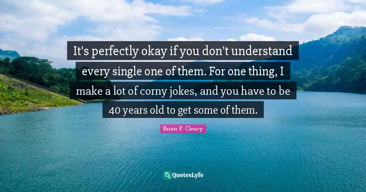 It's perfectly okay if you don't understand every single one of them. For one thing, I make a lot of corny jokes, and you have to be 40 years old to get some of them.