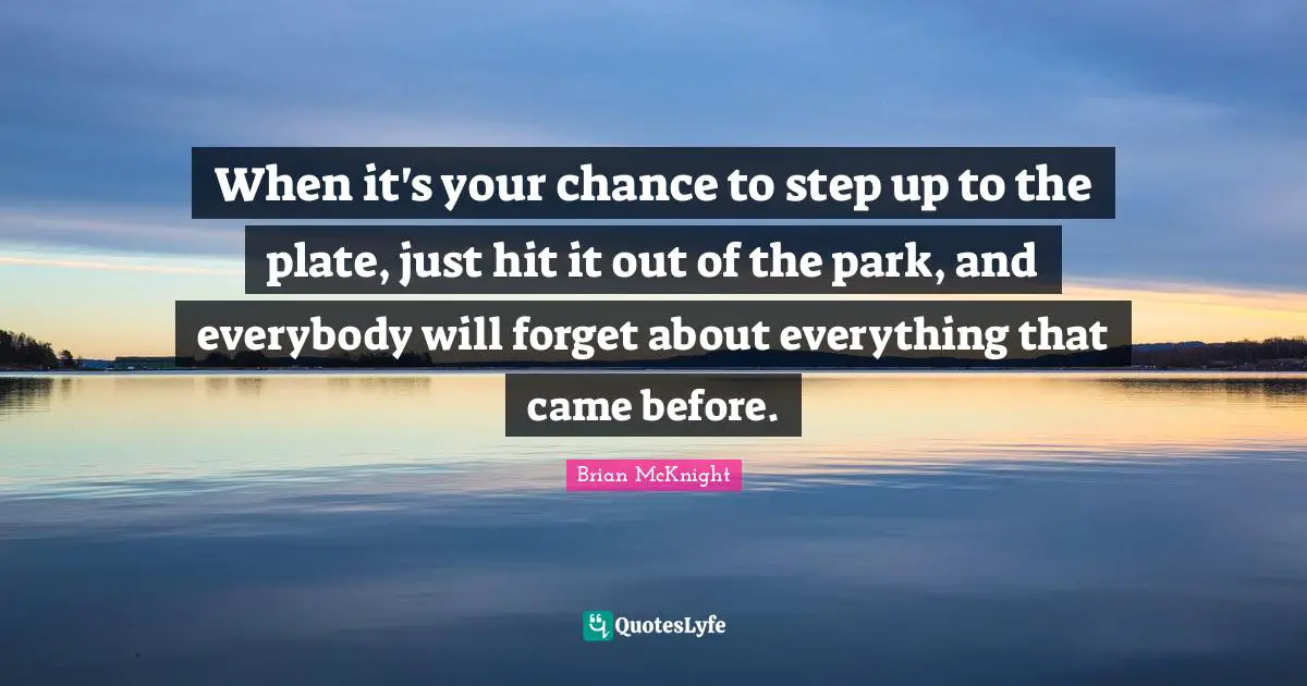 Brian McKnight Quotes: "When it's your chance to step up to the plate, just hit it out of the park, and everybody will forget about everything that came before."