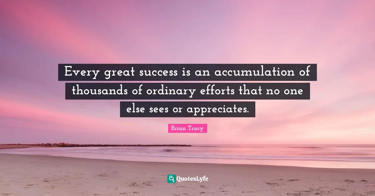 Every great success is an accumulation of thousands of ordinary efforts that no one else sees or appreciates.