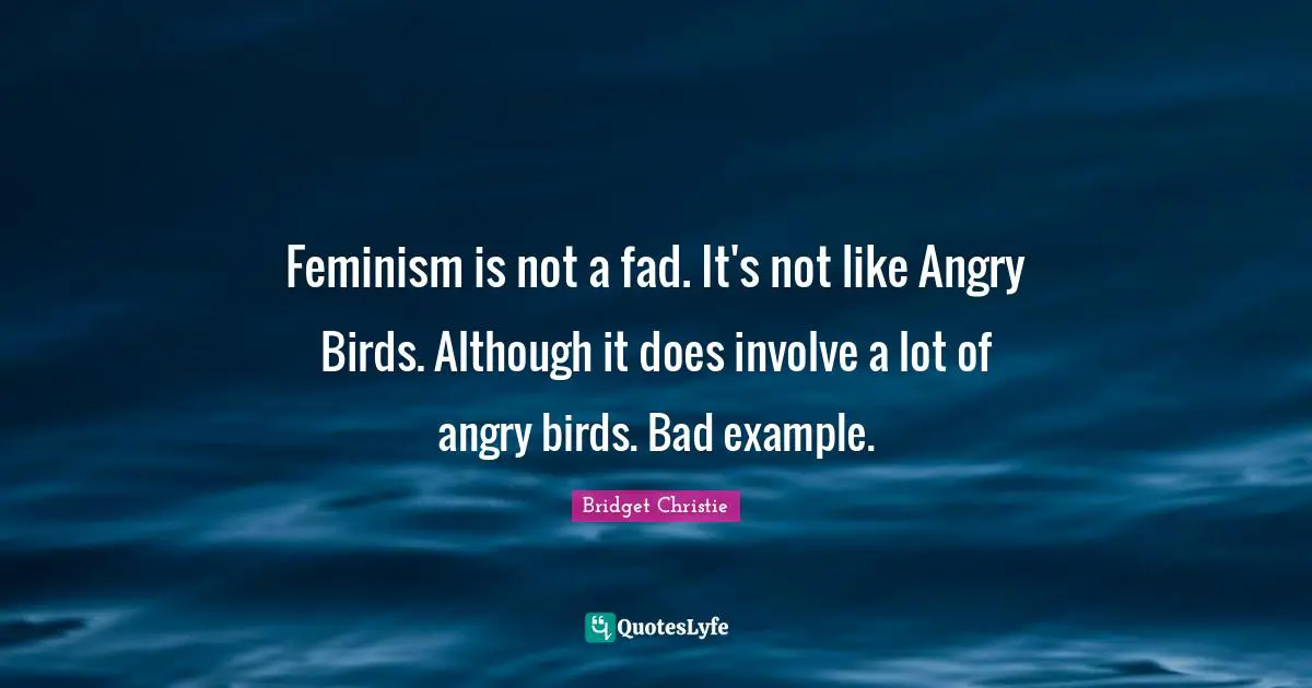 Feminism is not a fad. It's not like Angry Birds. Although it does involve a lot of angry birds. Bad example.
