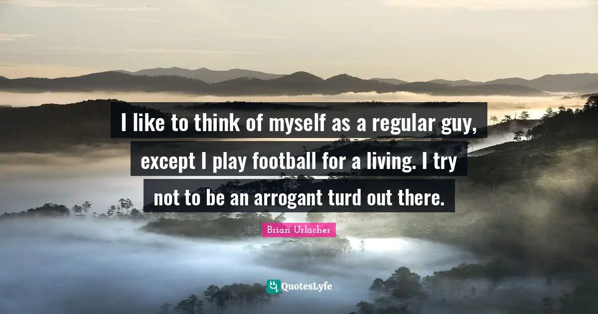 I like to think of myself as a regular guy, except I play football for a living. I try not to be an arrogant turd out there.