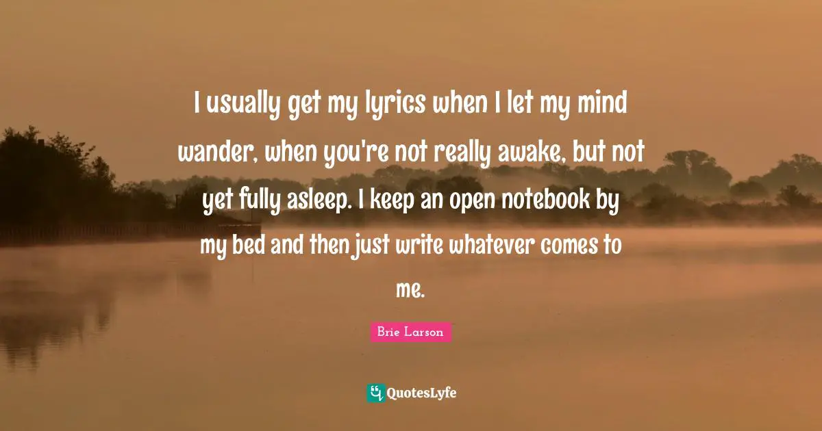 I usually get my lyrics when I let my mind wander, when you're not really awake, but not yet fully asleep. I keep an open notebook by my bed and then just write whatever comes to me.