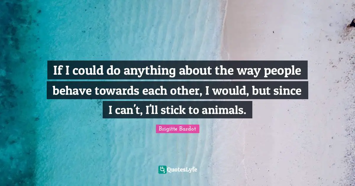 Sticks Quotes: "If I could do anything about the way people behave towards each other, I would, but since I can't, I'll stick to animals."