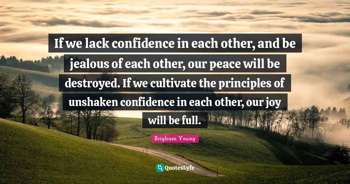 If we lack confidence in each other, and be jealous of each other, our peace will be destroyed. If we cultivate the principles of unshaken confidence in each other, our joy will be full.