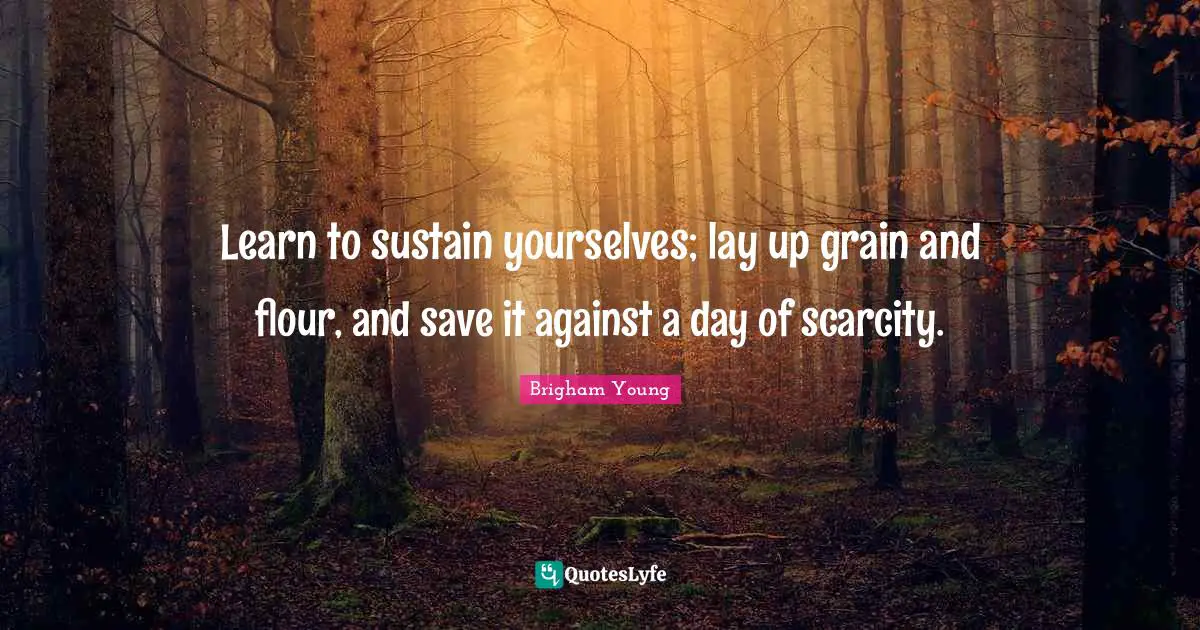 Learn to sustain yourselves; lay up grain and flour, and save it against a day of scarcity.