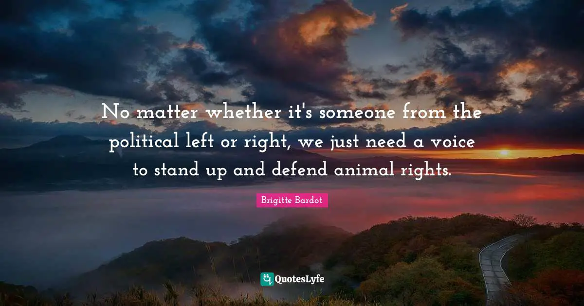Animal Rights Quotes: "No matter whether it's someone from the political left or right, we just need a voice to stand up and defend animal rights."