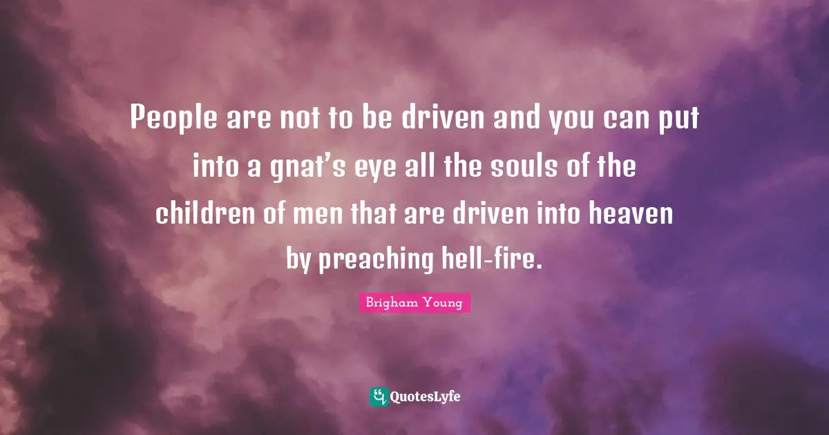People are not to be driven and you can put into a gnat’s eye all the souls of the children of men that are driven into heaven by preaching hell-fire.