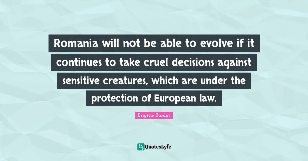 Romania will not be able to evolve if it continues to take cruel decisions against sensitive creatures, which are under the protection of European law.