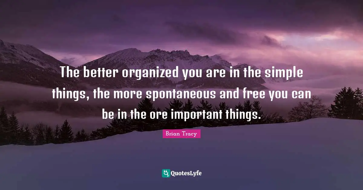 The better organized you are in the simple things, the more spontaneous and free you can be in the ore important things.