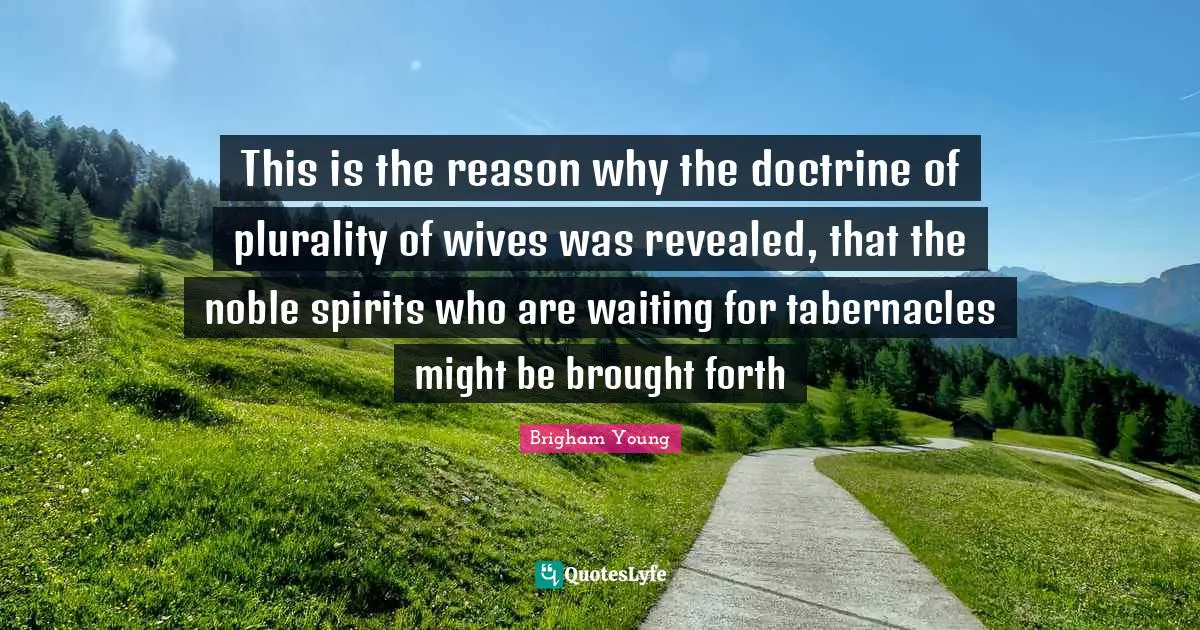This is the reason why the doctrine of plurality of wives was revealed, that the noble spirits who are waiting for tabernacles might be brought forth