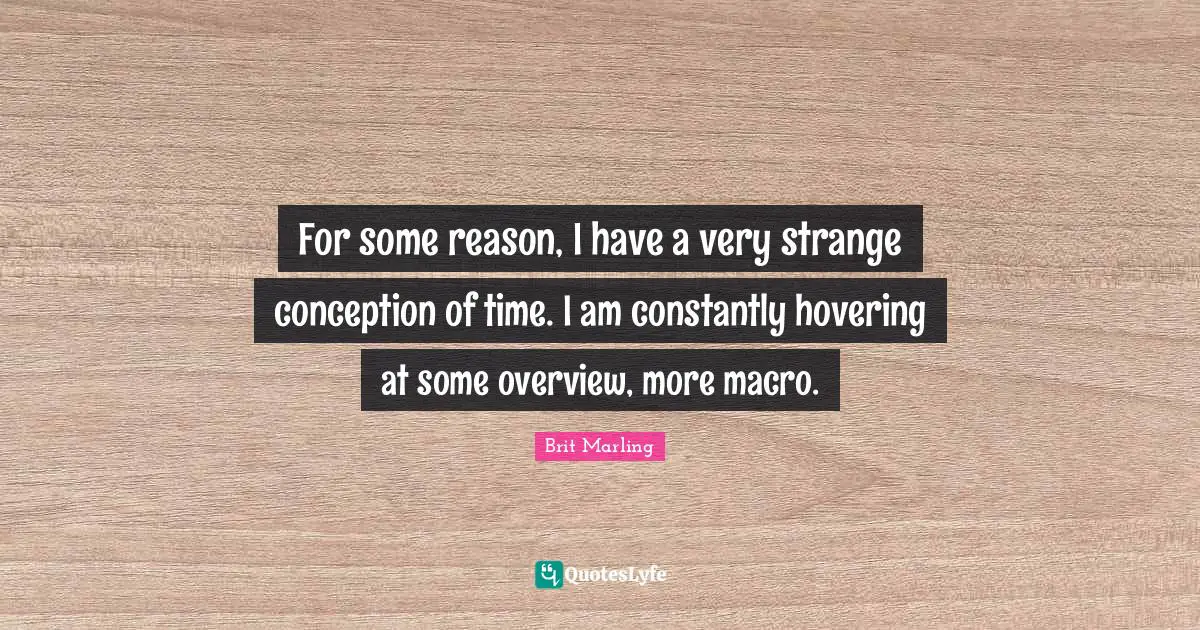 For some reason, I have a very strange conception of time. I am constantly hovering at some overview, more macro.