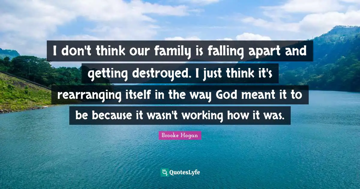 I don't think our family is falling apart and getting destroyed. I just think it's rearranging itself in the way God meant it to be because it wasn't working how it was.