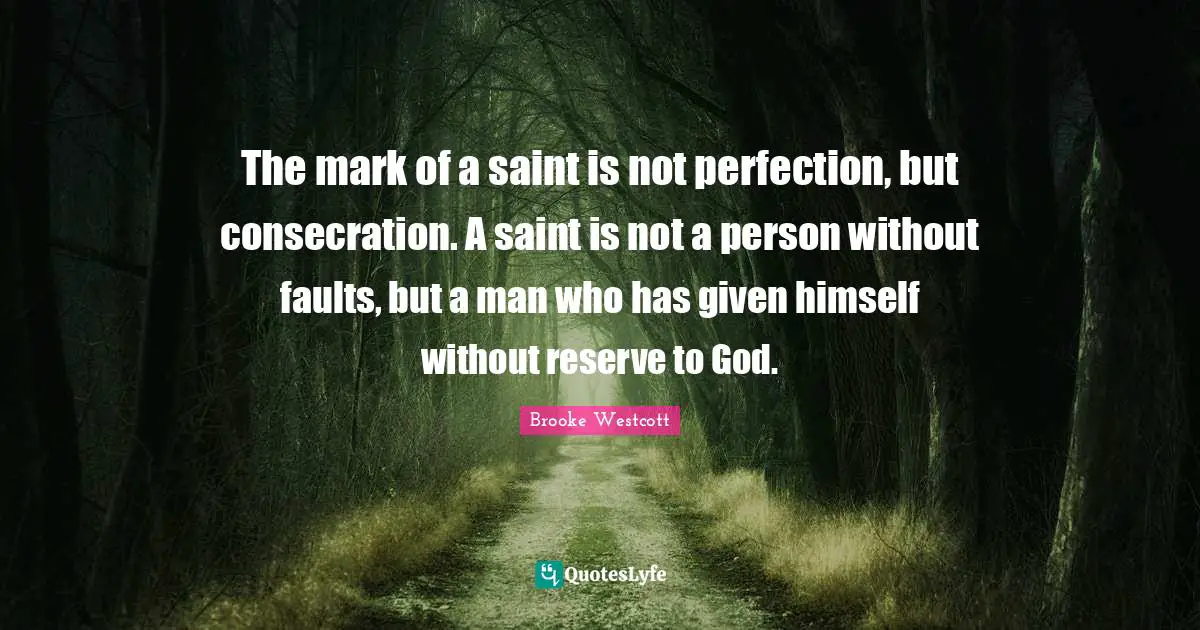The mark of a saint is not perfection, but consecration. A saint is not a person without faults, but a man who has given himself without reserve to God.