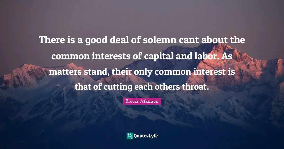 There is a good deal of solemn cant about the common interests of capital and labor. As matters stand, their only common interest is that of cutting each others throat.