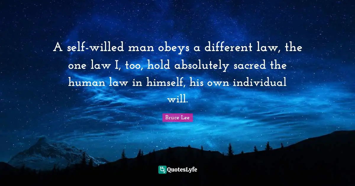 A self-willed man obeys a different law, the one law I, too, hold absolutely sacred the human law in himself, his own individual will.