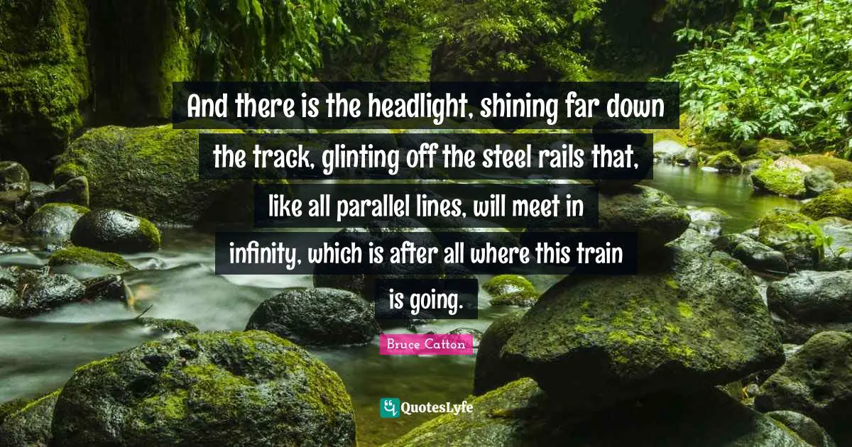 And there is the headlight, shining far down the track, glinting off the steel rails that, like all parallel lines, will meet in infinity, which is after all where this train is going.