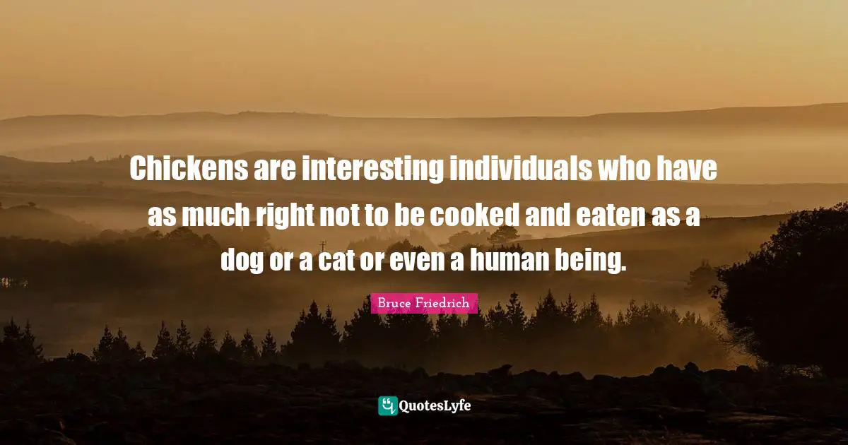 Chickens are interesting individuals who have as much right not to be cooked and eaten as a dog or a cat or even a human being.