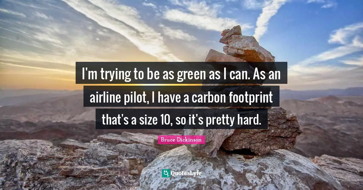 Bruce Dickinson Quotes: "I'm trying to be as green as I can. As an airline pilot, I have a carbon footprint that's a size 10, so it's pretty hard."