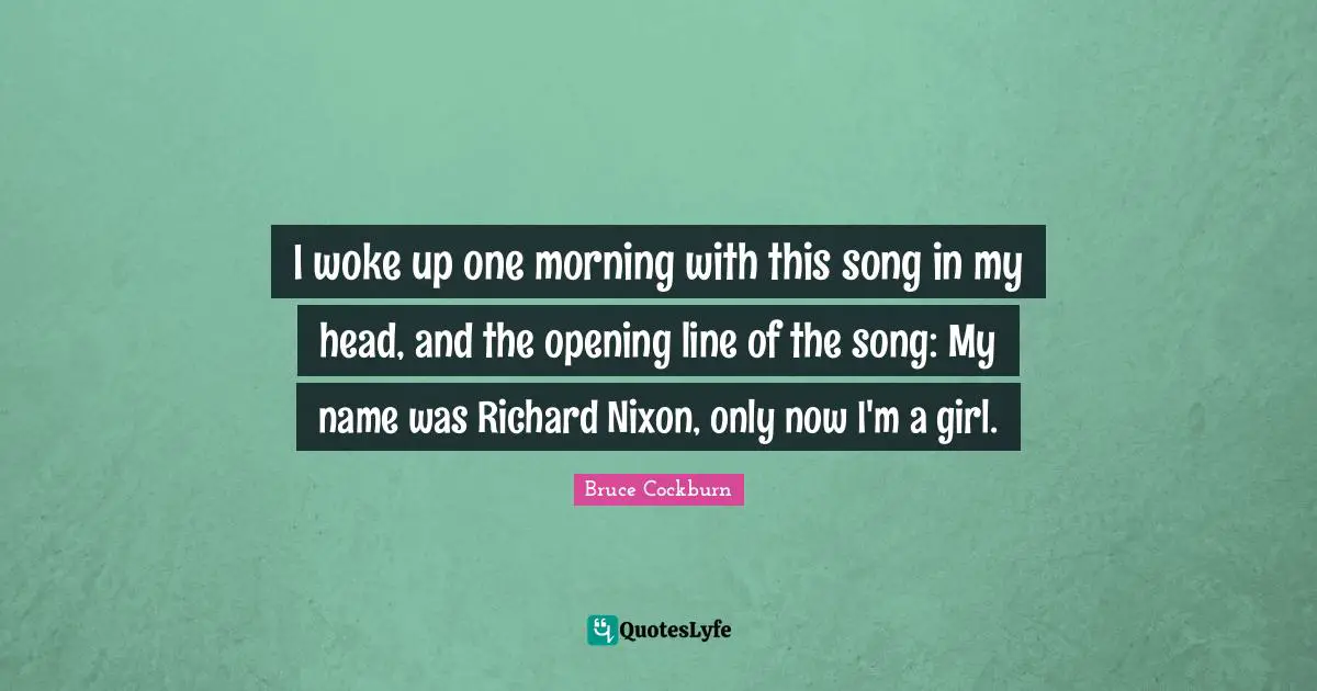 I woke up one morning with this song in my head, and the opening line of the song: My name was Richard Nixon, only now I'm a girl.
