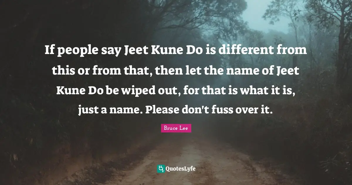 Over It Quotes: "If people say Jeet Kune Do is different from this or from that, then let the name of Jeet Kune Do be wiped out, for that is what it is, just a name. Please don't fuss over it."