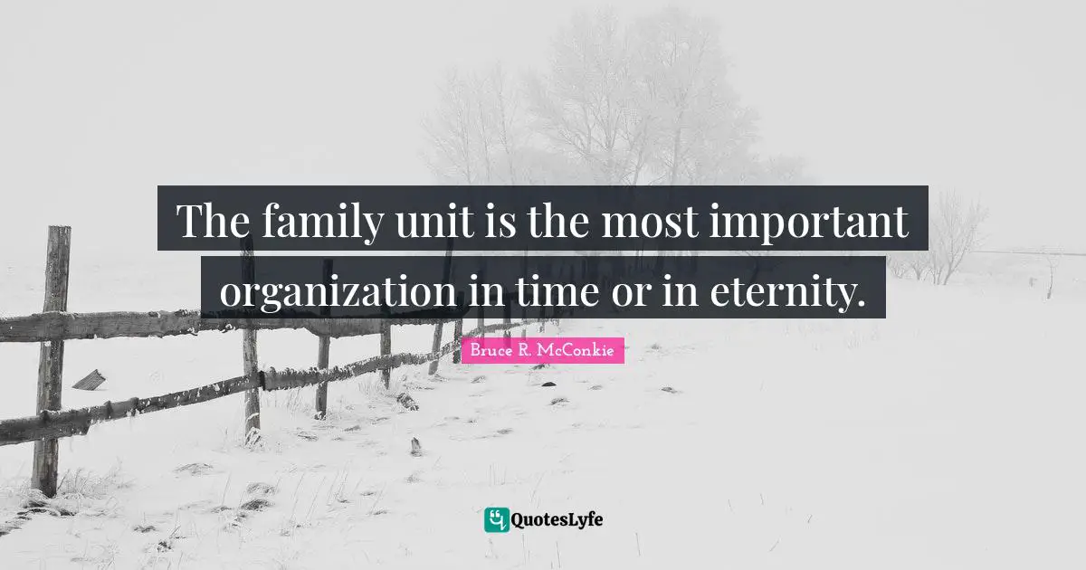 The family unit is the most important organization in time or in eternity.