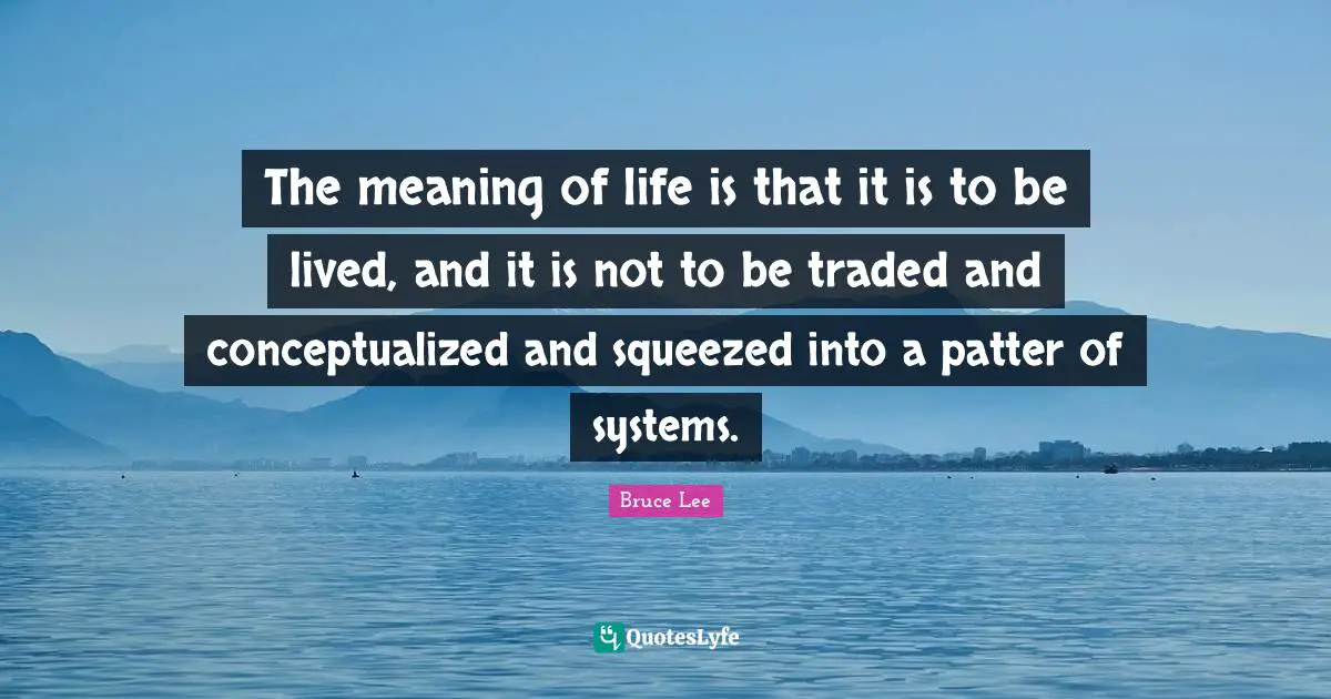 The meaning of life is that it is to be lived, and it is not to be traded and conceptualized and squeezed into a patter of systems.