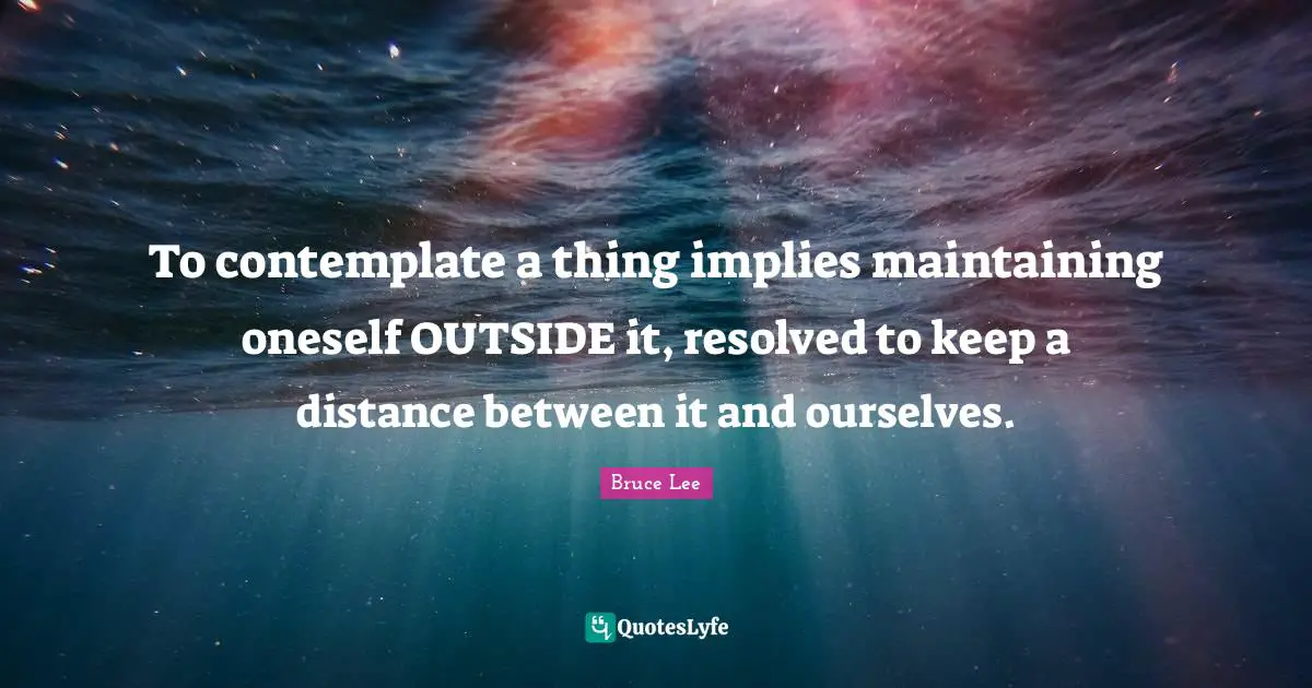 To contemplate a thing implies maintaining oneself OUTSIDE it, resolved to keep a distance between it and ourselves.