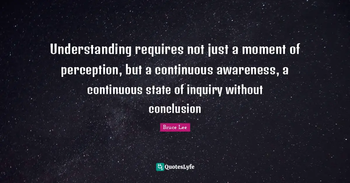 Understanding requires not just a moment of perception, but a continuous awareness, a continuous state of inquiry without conclusion