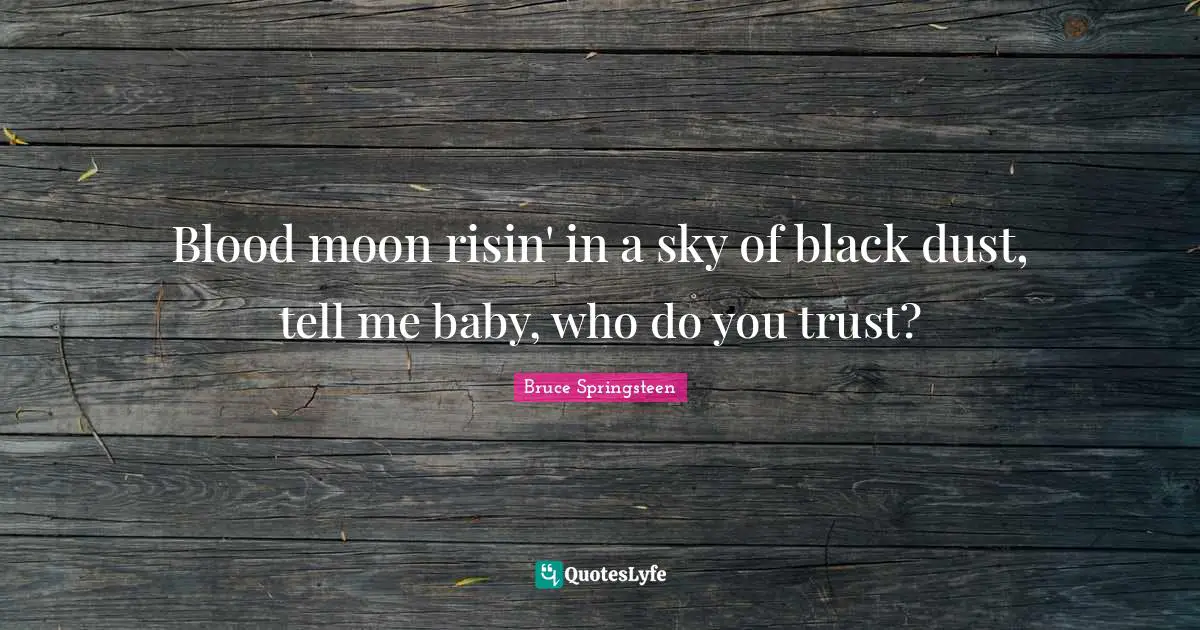 Blood moon risin' in a sky of black dust, tell me baby, who do you trust?
