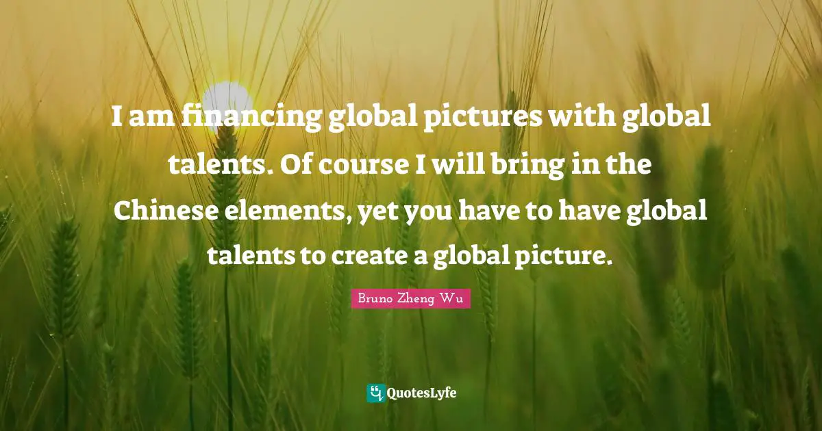 I am financing global pictures with global talents. Of course I will bring in the Chinese elements, yet you have to have global talents to create a global picture.