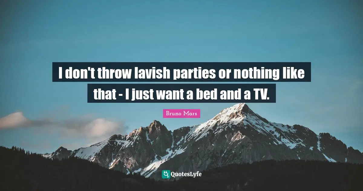 I don't throw lavish parties or nothing like that - I just want a bed and a TV.