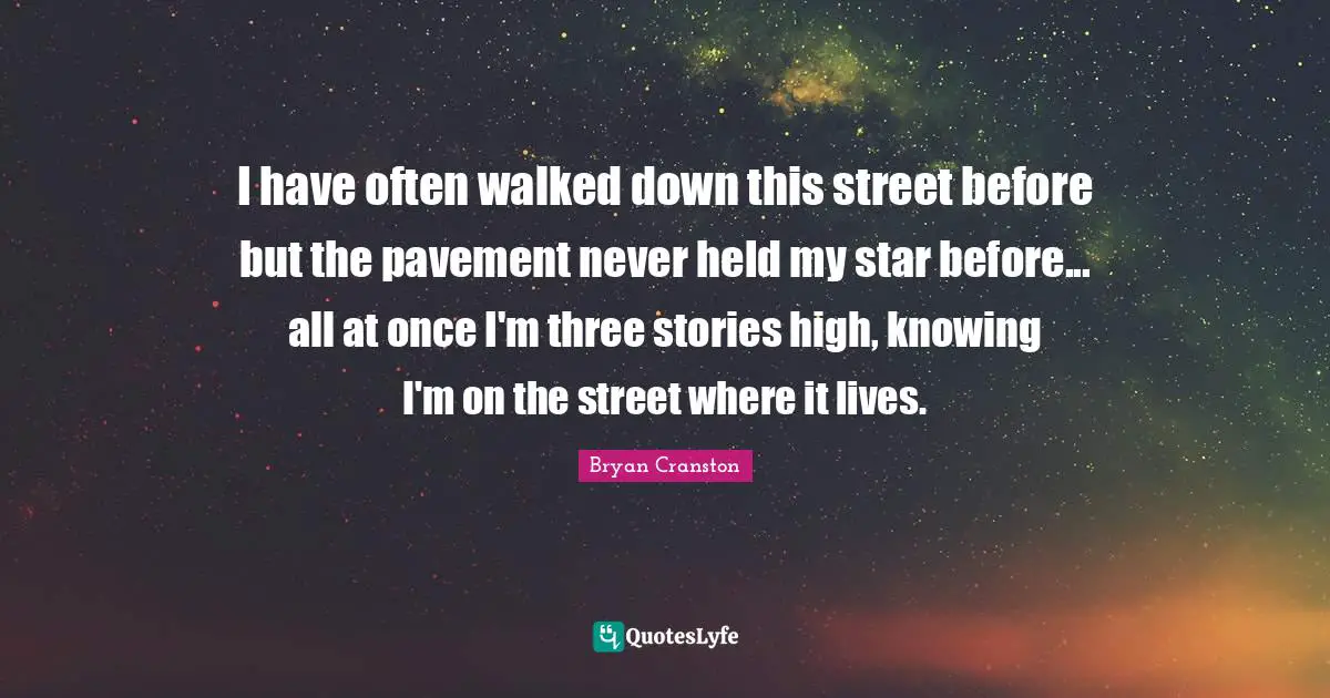 I have often walked down this street before but the pavement never held my star before... all at once I'm three stories high, knowing I'm on the street where it lives.