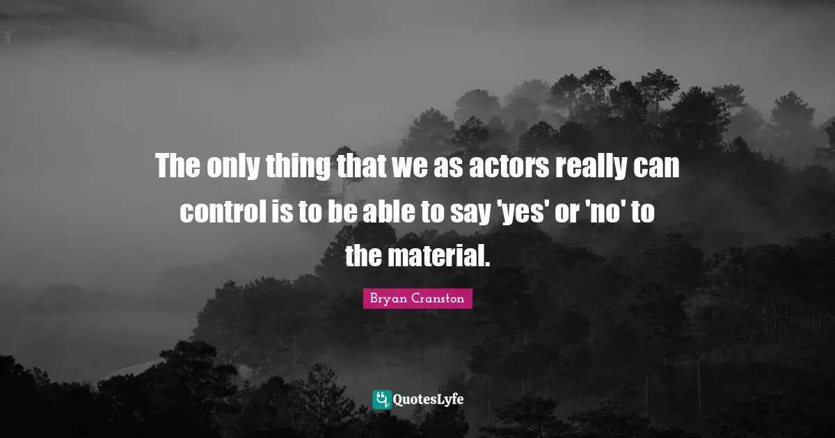 The only thing that we as actors really can control is to be able to say 'yes' or 'no' to the material.