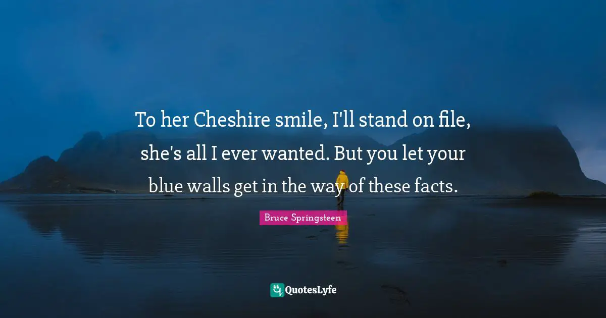 To her Cheshire smile, I'll stand on file, she's all I ever wanted. But you let your blue walls get in the way of these facts.