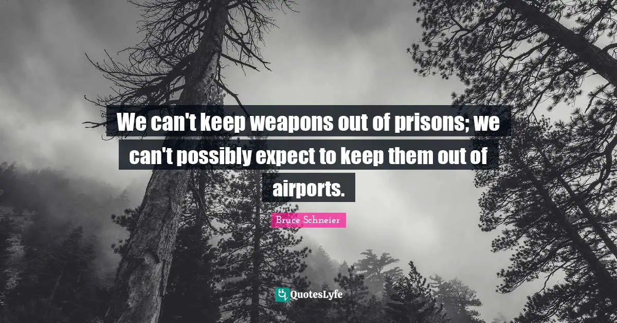 Bruce Schneier Quotes: "We can't keep weapons out of prisons; we can't possibly expect to keep them out of airports."
