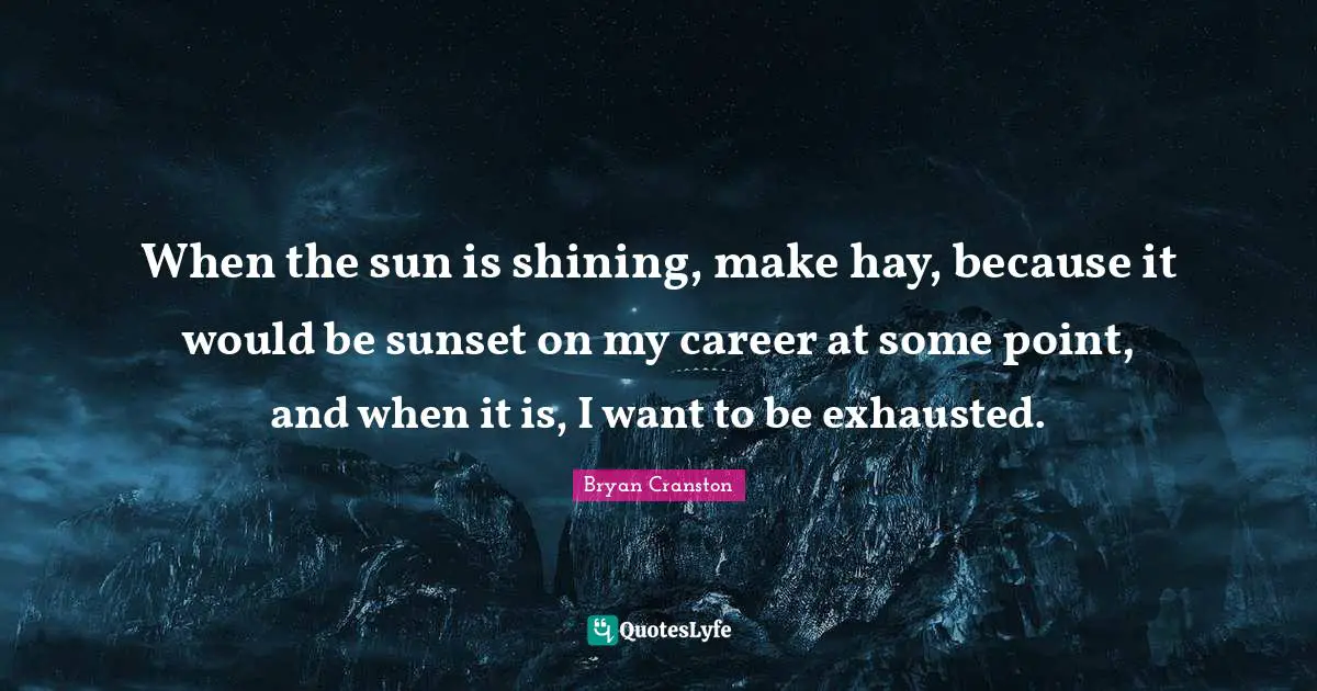 When the sun is shining, make hay, because it would be sunset on my career at some point, and when it is, I want to be exhausted.
