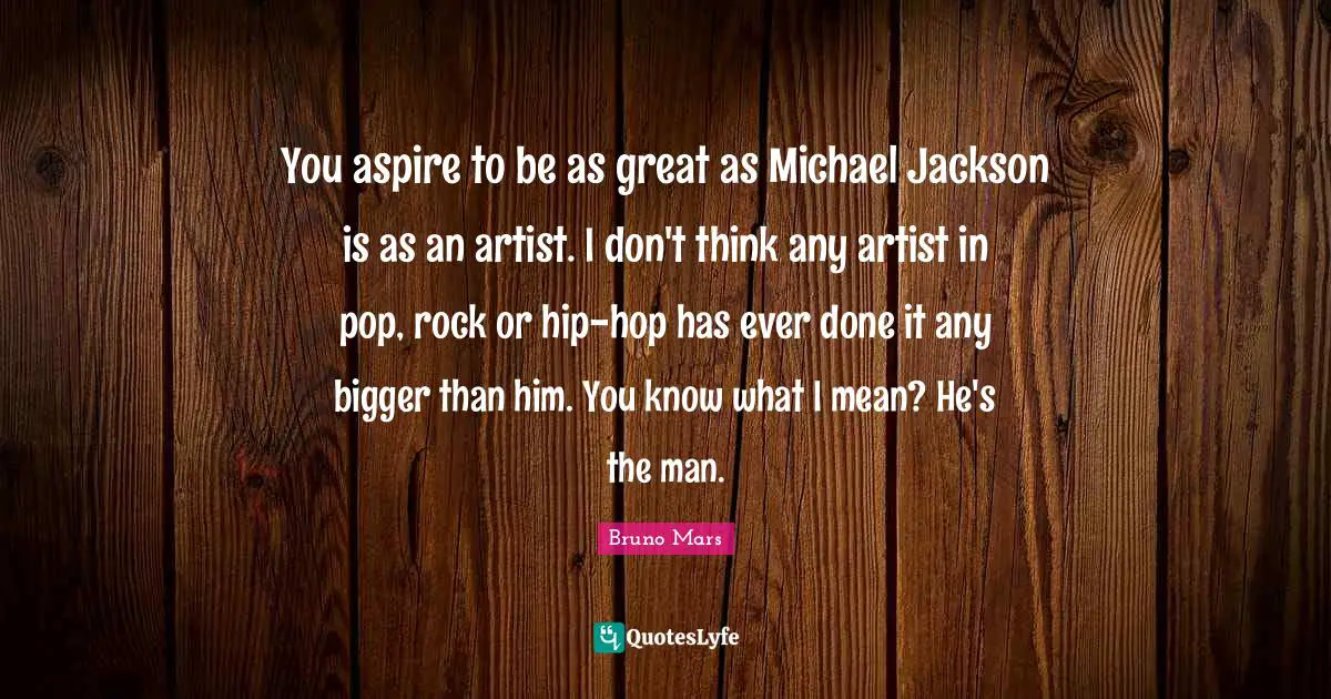 You aspire to be as great as Michael Jackson is as an artist. I don't think any artist in pop, rock or hip-hop has ever done it any bigger than him. You know what I mean? He's the man.