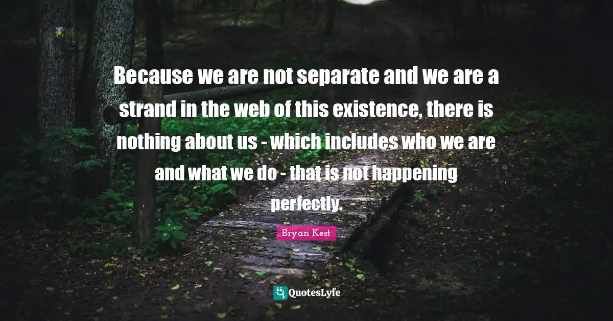 Because we are not separate and we are a strand in the web of this existence, there is nothing about us - which includes who we are and what we do - that is not happening perfectly.