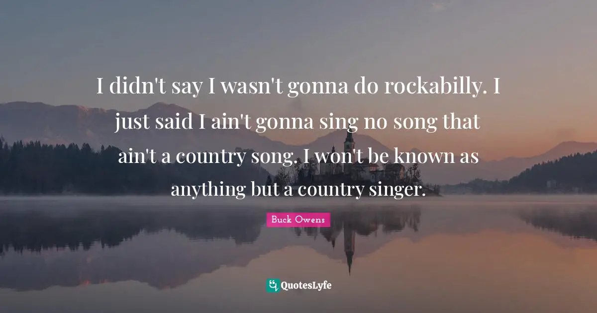 I didn't say I wasn't gonna do rockabilly. I just said I ain't gonna sing no song that ain't a country song. I won't be known as anything but a country singer.
