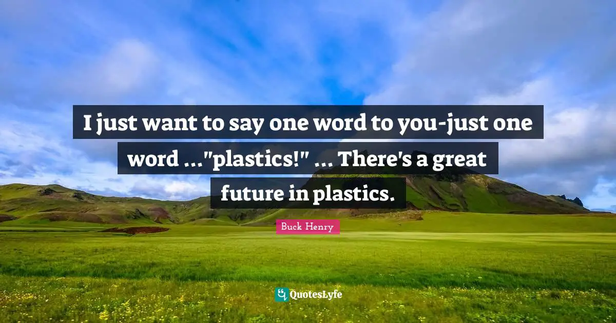 I just want to say one word to you-just one word ..."plastics!" ... There's a great future in plastics.