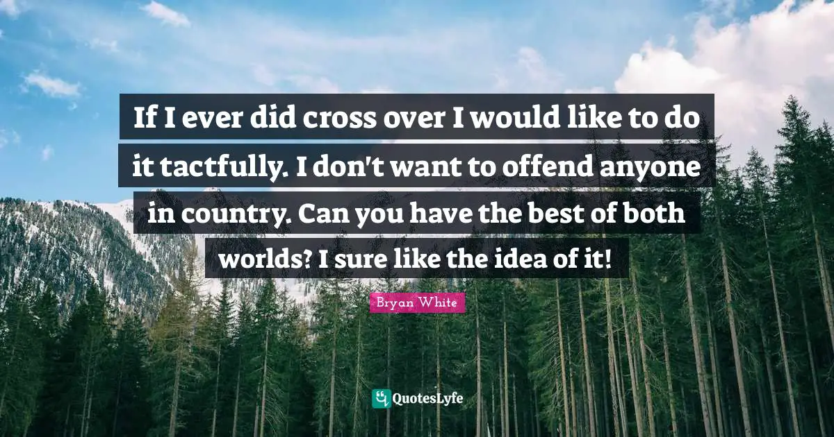 If I ever did cross over I would like to do it tactfully. I don't want to offend anyone in country. Can you have the best of both worlds? I sure like the idea of it!