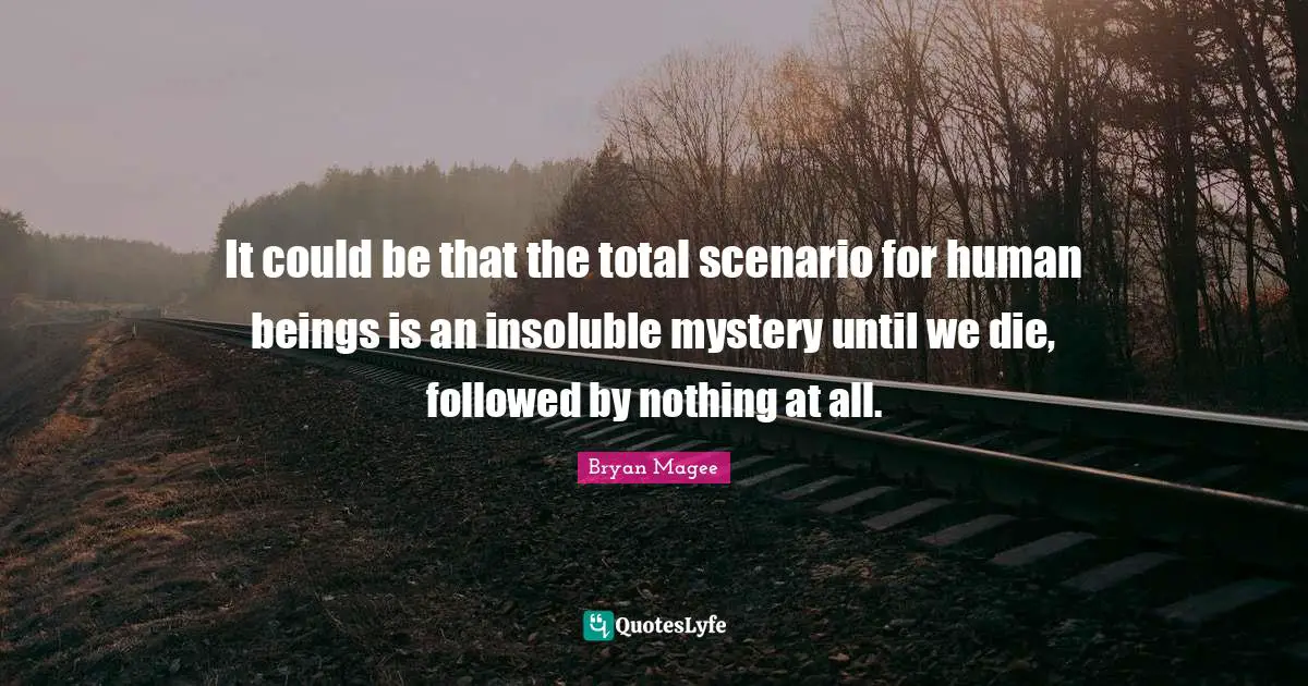 It could be that the total scenario for human beings is an insoluble mystery until we die, followed by nothing at all.