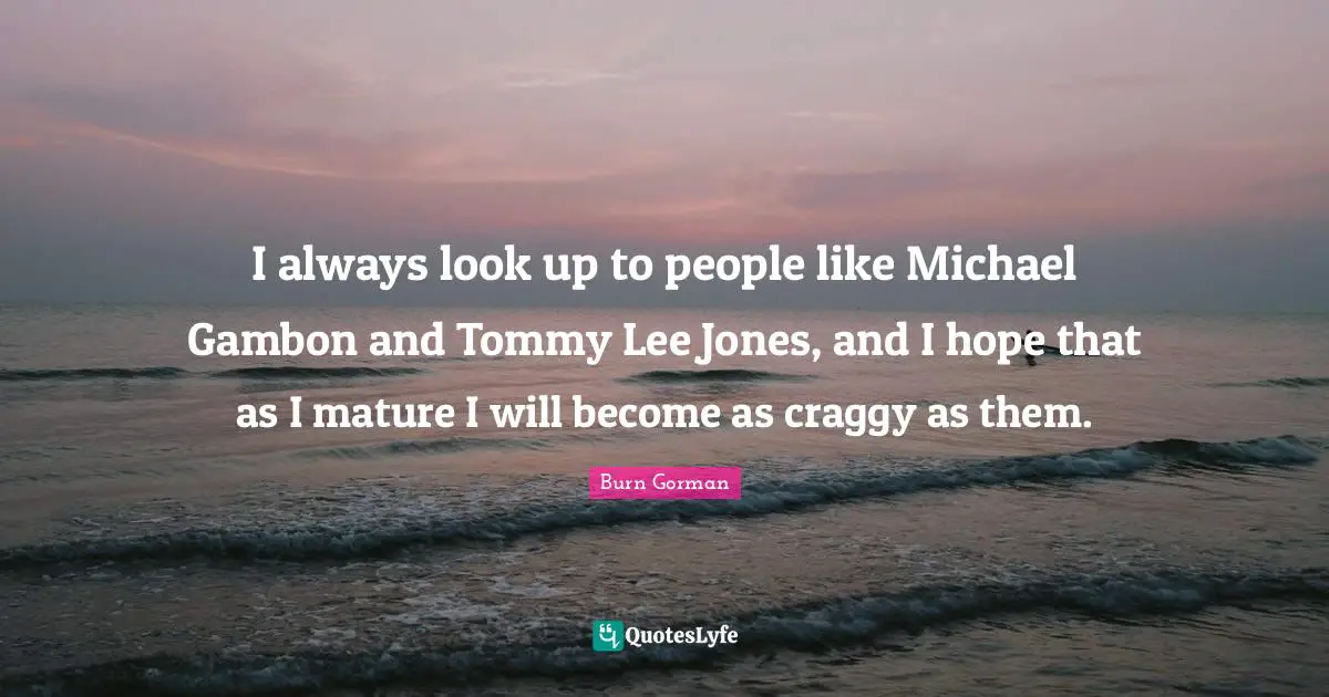I always look up to people like Michael Gambon and Tommy Lee Jones, and I hope that as I mature I will become as craggy as them.