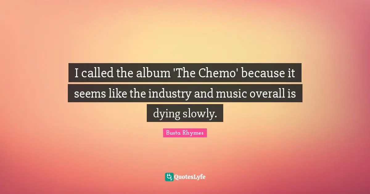 Busta Rhymes Quotes: "I called the album 'The Chemo' because it seems like the industry and music overall is dying slowly."